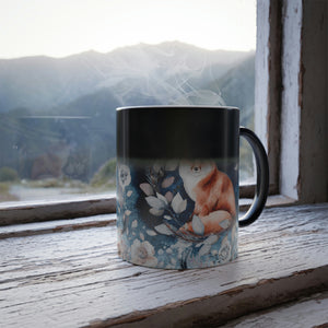 Red fox in a floral scene 11oz Color Morphing Mug - Cannon Custom Printing