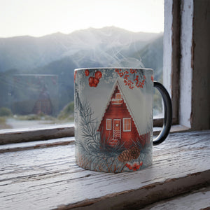 Winter cabin and red berries 11oz Color Morphing Mug - Cannon Custom Printing